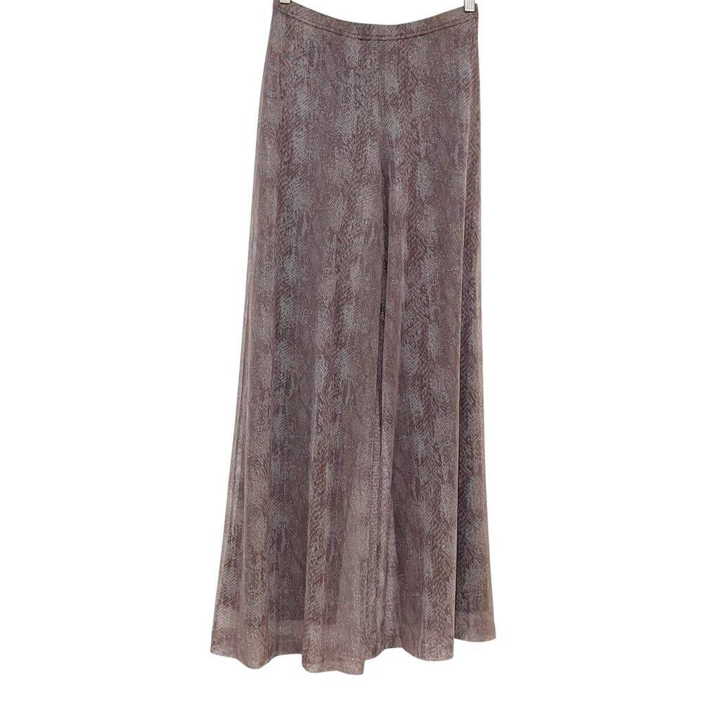 Cache Snake Print Lined mesh Sheer Flowy Palazzo Purple Taupe Wide Leg Pants M